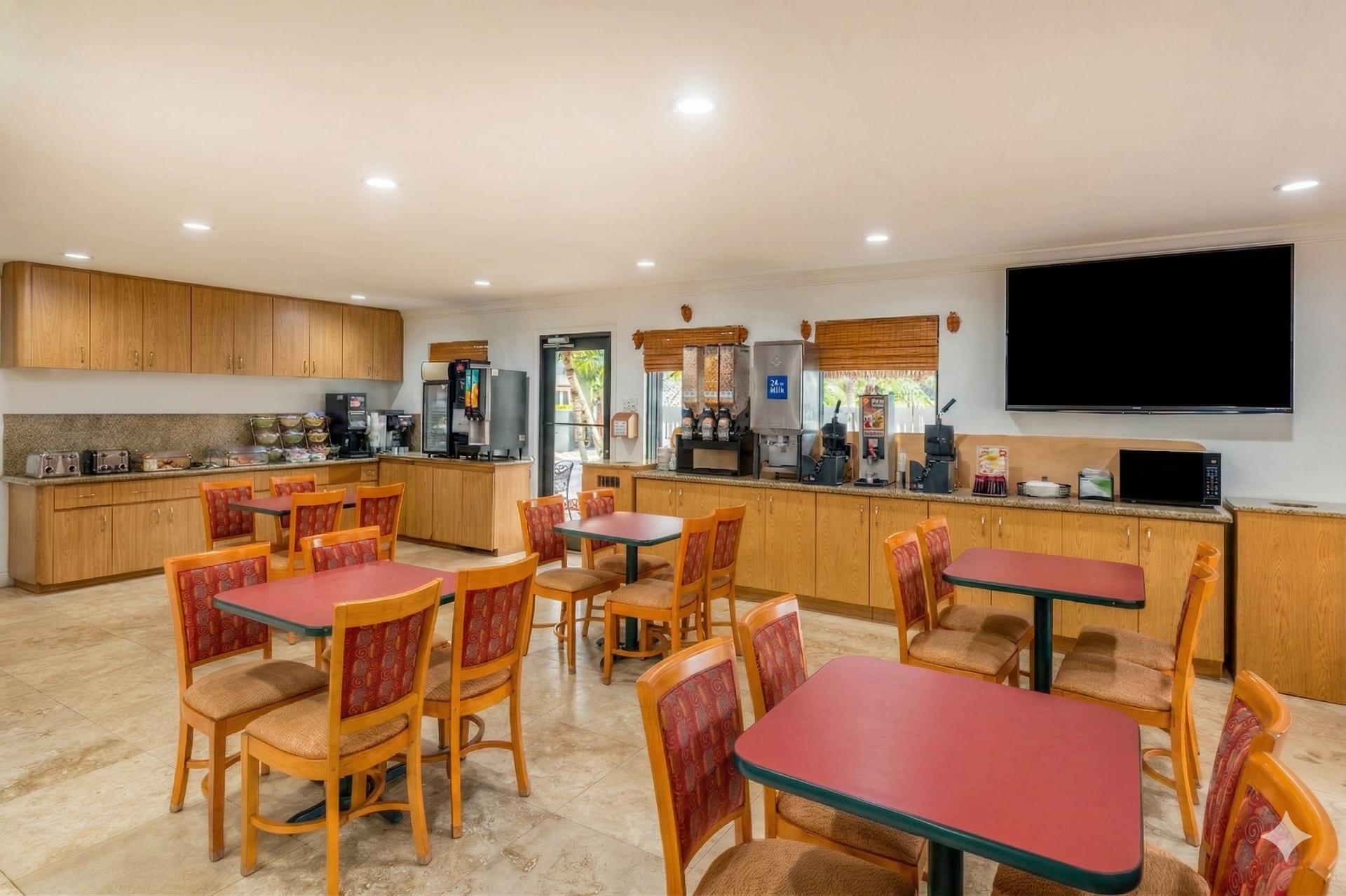 Hot buffet breakfast — start your morning with eggs, waffles and fresh coffee
