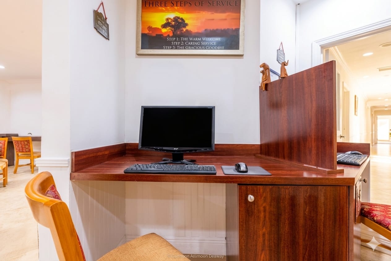 Business center with new computers and connected printers